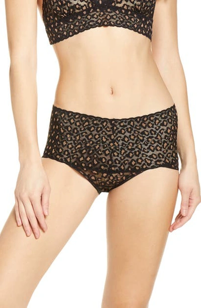 Hanky Panky Cross Dye Leopard Retro V-kini In Black/ Praline