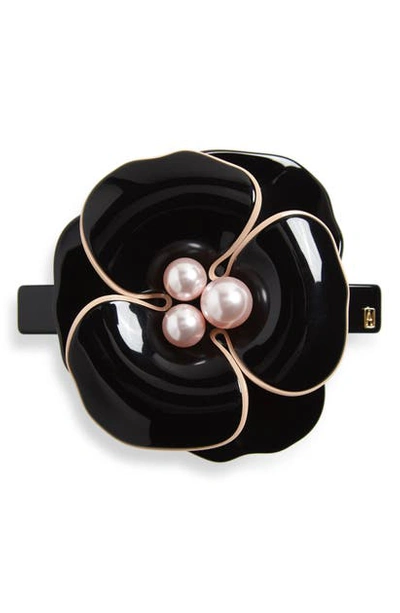 Alexandre De Paris Large Camelia Barrette In Black Rose