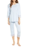 Hanro Moments Lace Trim Crop Pajamas In Aqua Bliss