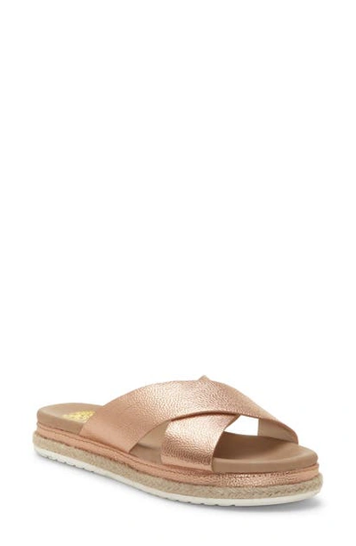 Vince Camuto Rickert Slide Sandal In Warm Gold Leather