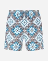 DOLCE & GABBANA MEDIUM SWIMMING TRUNKS WITH MAIOLICA PRINT ON A SKY BLUE BACKGROUND