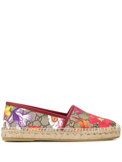 Gucci Gg Flora草编鞋 In Beige