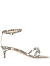 BY FAR SQUARE TOE SNAKESKIN-EFFECT SANDALS