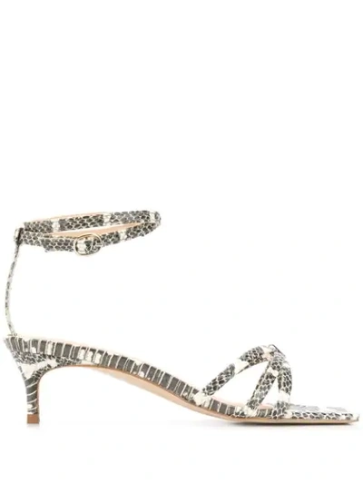 By Far Square Toe Snakeskin-effect Sandals In Brown