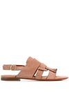 SANTONI FRINGED LOW-HEEL SANDALS