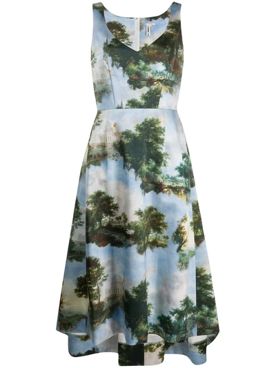 Comme Des Garçons Landscape Print A-line Dress In Light Blue