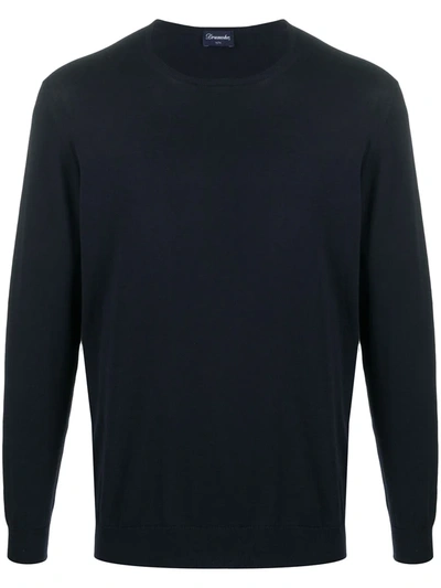 Drumohr Crew Neck Cotton Jumper In Blue