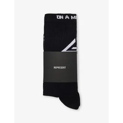 247 By Represent Mens Black Logo-pattern Stretch-cotton Knitted Socks