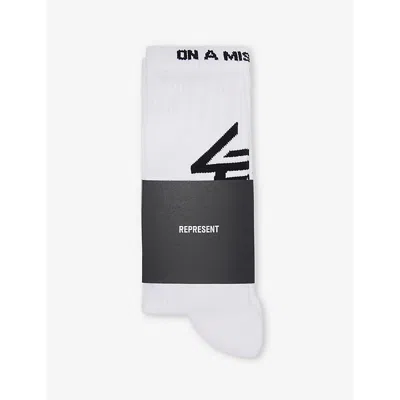 247 By Represent Mens White Logo-pattern Stretch-cotton Socks