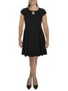 24/7 Comfort Plus Womens Solid Polyester Fit & Flare Dress In Black