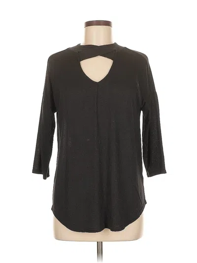 Pre-owned 24/7 Maurices 3/4 Sleeve Top Black Solid Pattern Keyhole Neckline Tops