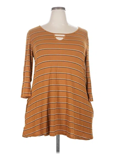 Pre-owned 24/7 Maurices 3/4 Sleeve Top Brown Keyhole Neckline Tops