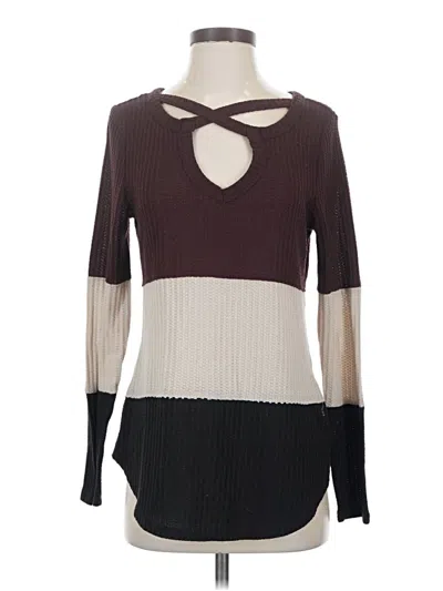 Pre-owned 24/7 Maurices Long Sleeve Top Brown Keyhole Neckline Tops