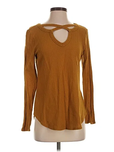Pre-owned 24/7 Maurices Long Sleeve Top Brown Keyhole Neckline Tops