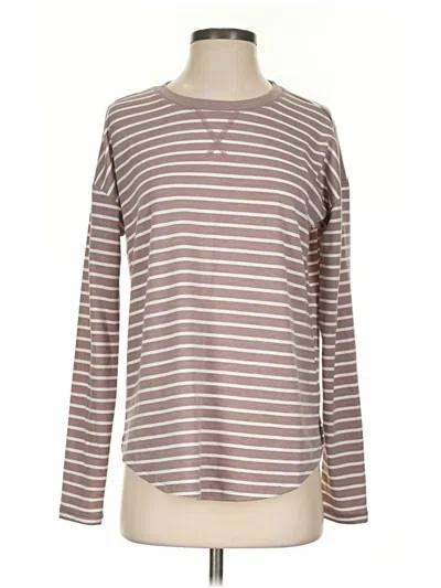 Pre-owned 24/7 Maurices Long Sleeve Top Brown Stripes Pattern Crew Neck Tops