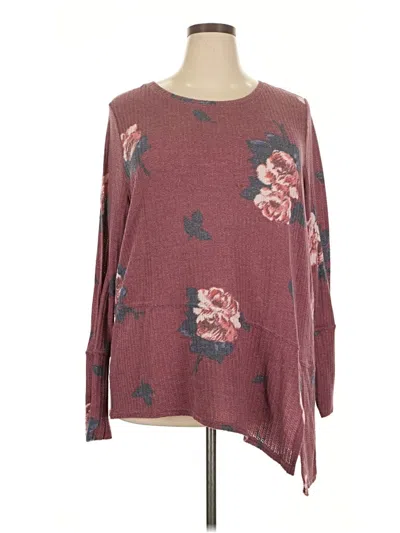 Pre-owned 24/7 Maurices Long Sleeve Top Burgundy Boatneck Tops