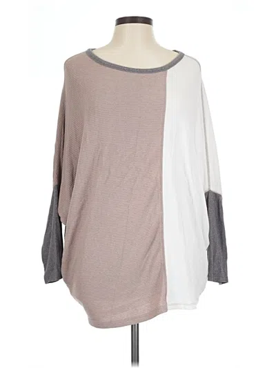 Pre-owned 24/7 Maurices Long Sleeve Top Gray Color Block Pattern Boatneck Tops
