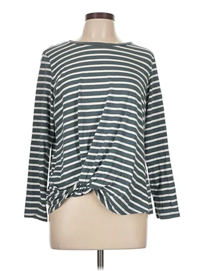 Pre-owned 24/7 Maurices Long Sleeve Top Gray Stripes Pattern Boatneck Tops