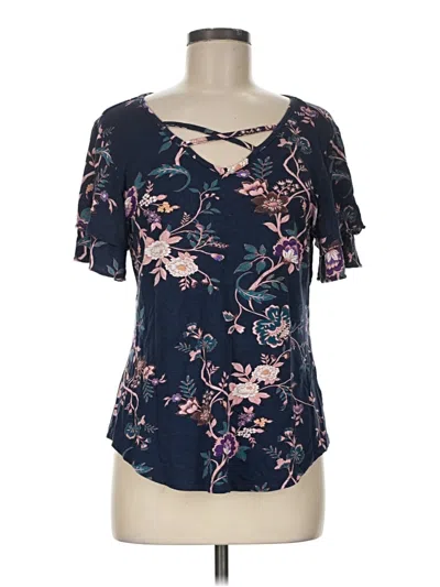Pre-owned 24/7 Maurices Short Sleeve Blouse In Blue