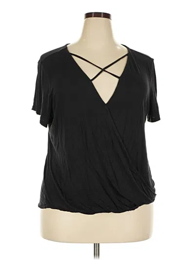 Pre-owned 24/7 Maurices Short Sleeve Top Black Plunge Neckline Tops