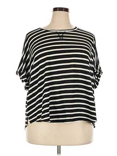 Pre-owned 24/7 Maurices Short Sleeve Top Black Stripes Pattern Boatneck Tops