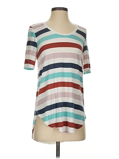 Pre-owned 24/7 Maurices Short Sleeve Top Teal Stripes Pattern Scoop Neck Tops