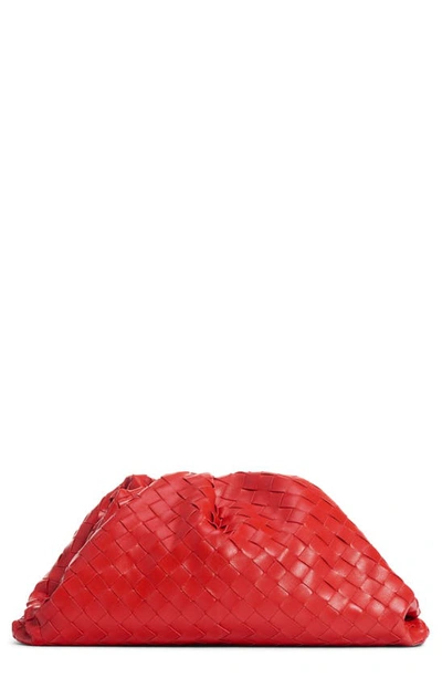 Bottega Veneta The Pouch Intrecciato Leather Clutch In Bright Red