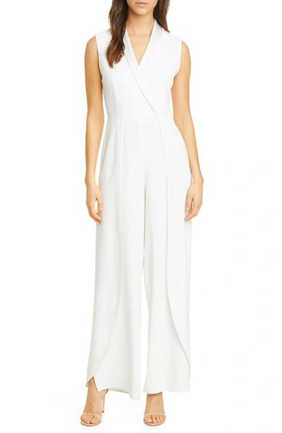 Alice And Olivia Bebe Split Sleeveless Shawl-collar Jumpsuit In Off White