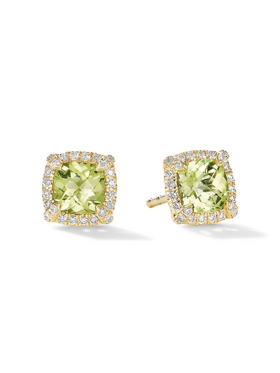 David Yurman Women's Petite Châtelaine Pavé Bezel Stud Earrings In 18k Yellow Gold With Gemstone In Peridot