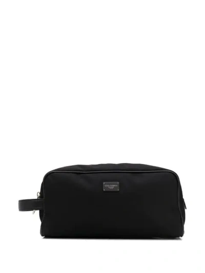 Dolce & Gabbana Washbag With Leather Trims In Black