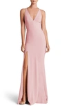 Dress The Population Iris Slit Crepe Gown In Blush