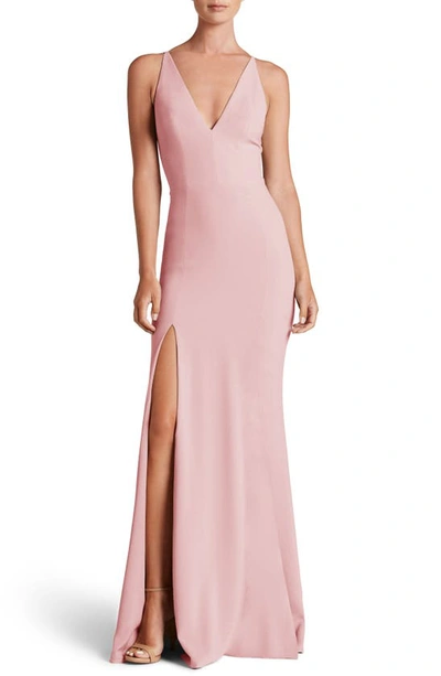 Dress The Population Iris Slit Crepe Gown In Pink