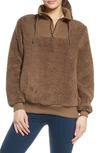 Sweaty Betty Faux Shearling Quarter Zip Pullover In Dark Taupe