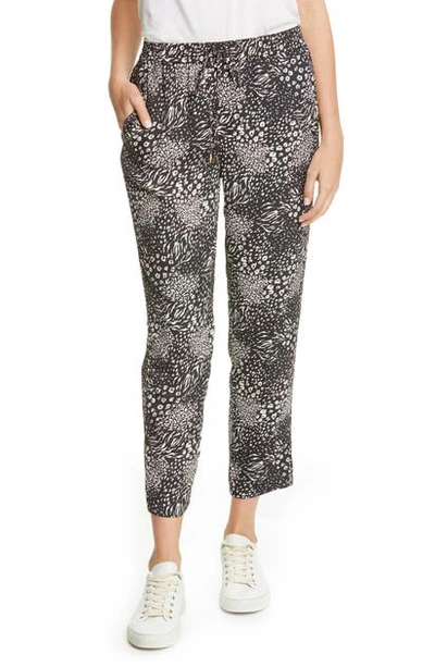 Joie Cropped Leopard-print Crepe De Chine Tapered Pants In Caviar