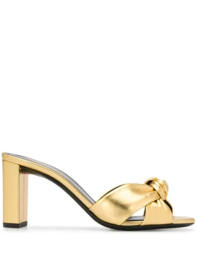 Saint Laurent Bianca Knotted Detail 85mm Mules In Gold