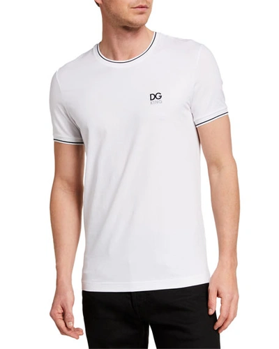 Dolce & Gabbana Contrast-tipped Logo-embroidered Stretch-cotton Jersey T-shirt In White
