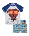 ANDY & EVAN BOY'S DOG PRINT SHORT-SLEEVE RASH GUARD W/ MATCHING SWIM SHORTS,PROD229340190