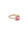 David Yurman Petite Chatelaine Pave Bezel Ring In 18k Yellow Gold With Pink Tourmaline