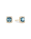 David Yurman Petite Chatelaine Pave Bezel Stud Earrings In 18k Yellow Gold With Hampton Blue Topaz And Diamonds