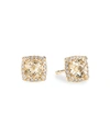David Yurman Petite Chatelaine Pave Bezel Stud Earrings In 18k Yellow Gold With Champagne Citrine