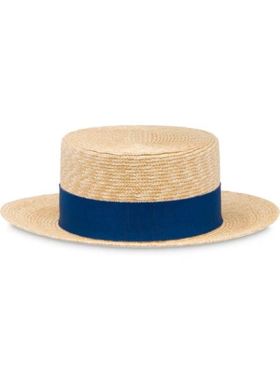 Prada Ribbon Detail Straw Hat In Brown