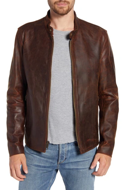 Schott Café Racer Lightweight Oiled Cowhide Leather Jacket In Brown