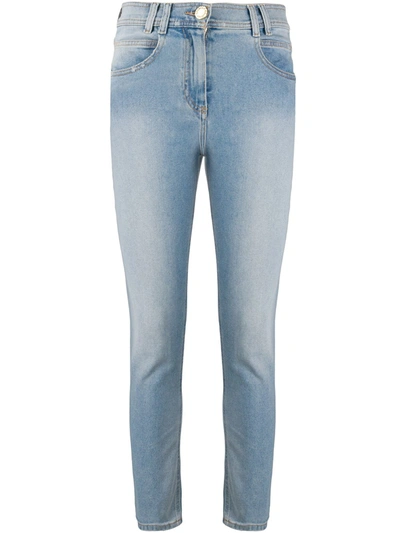 Balmain Mid-rise Cropped Skinny Jeans In Blue