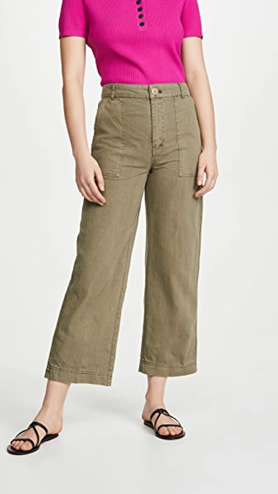Free People Sunday Skies Crop Straight Leg Cotton Trousers In Moss