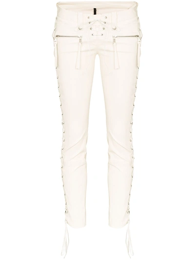 Ben Taverniti Unravel Project Lace-up Leather Skinny Pants In White