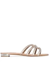 AQUAZZURA NEUTRAL MOONDUST FLAT LEATHER SANDALS