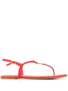 Tory Burch Emmy Logo-embellished Leather Sandals In Red