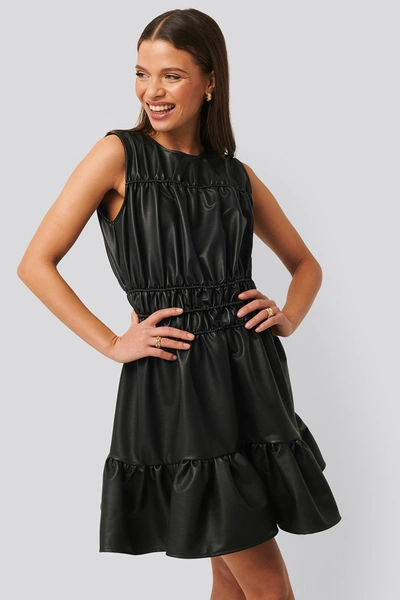 Na-kd Shirred Pu Dress - Black