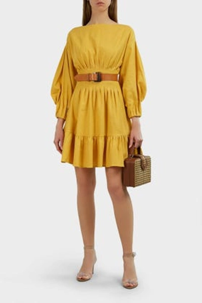 Andres Otalora Lara High-neck Linen Mini Dress In Yellow