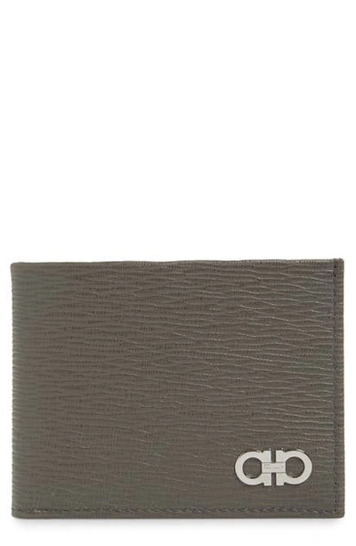 Ferragamo Revival Leather Bifold Wallet In Cement / Petrol